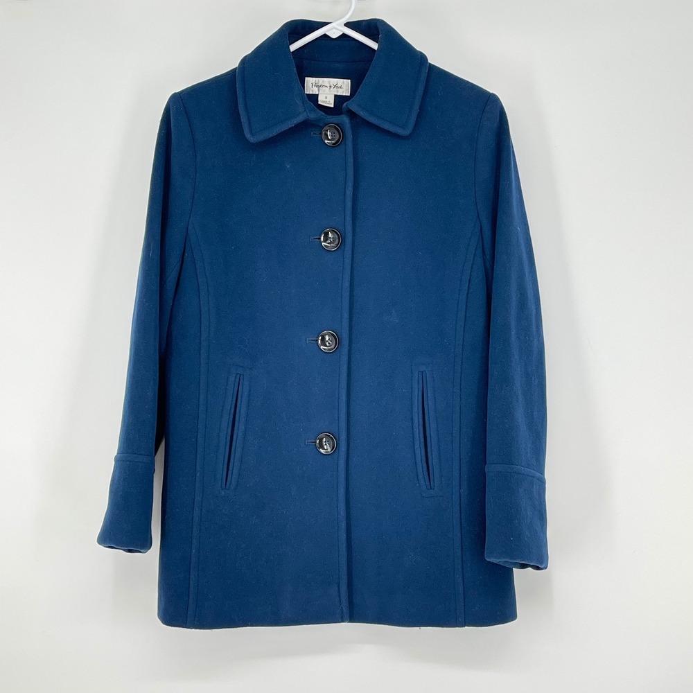 Preston of York Women's Blue Wool Blend Button‎ Front Coat Size 8
